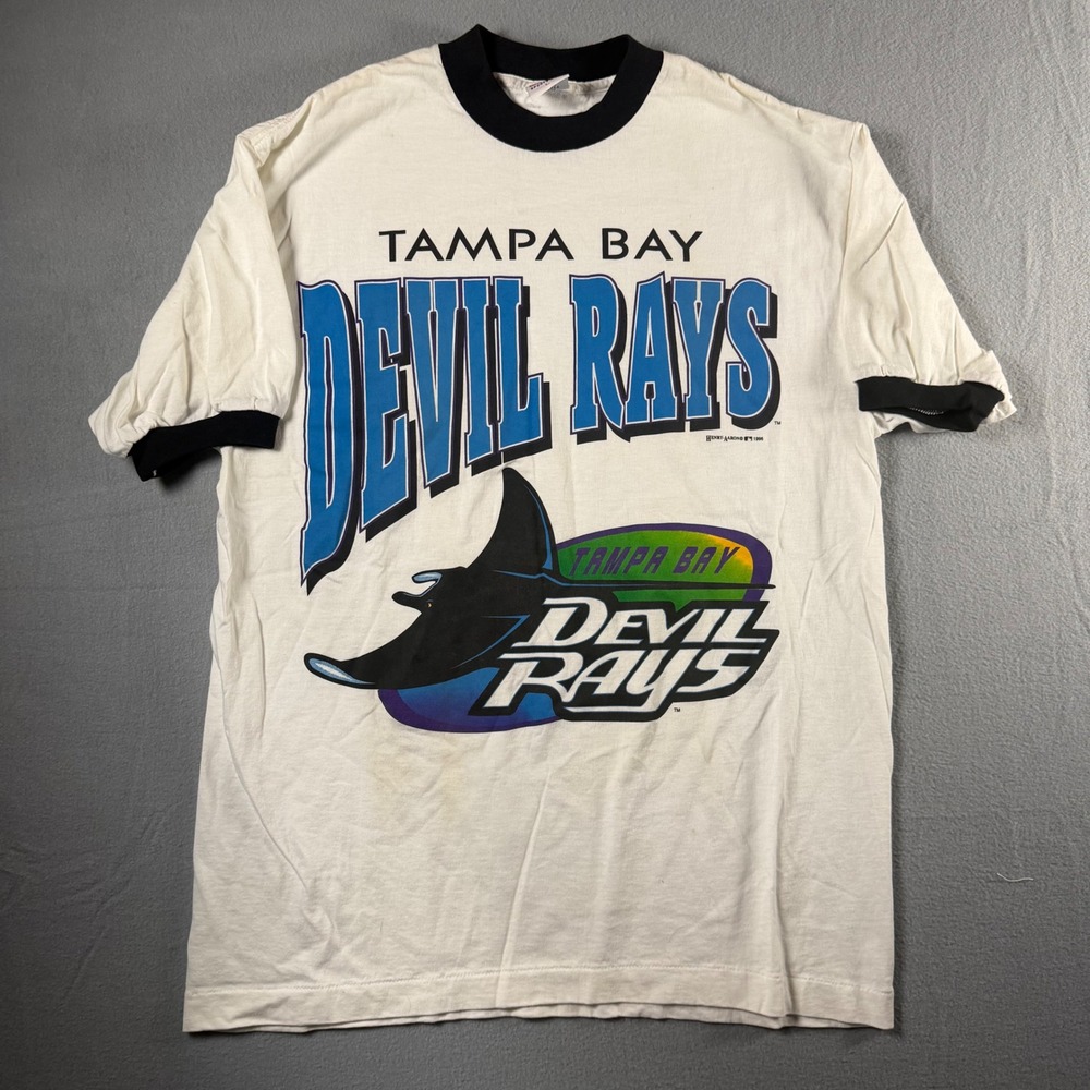 Vintage 1996 Tampa Bay Devil Rays Ringer T-Shirt True Fan Sportswear Large White
